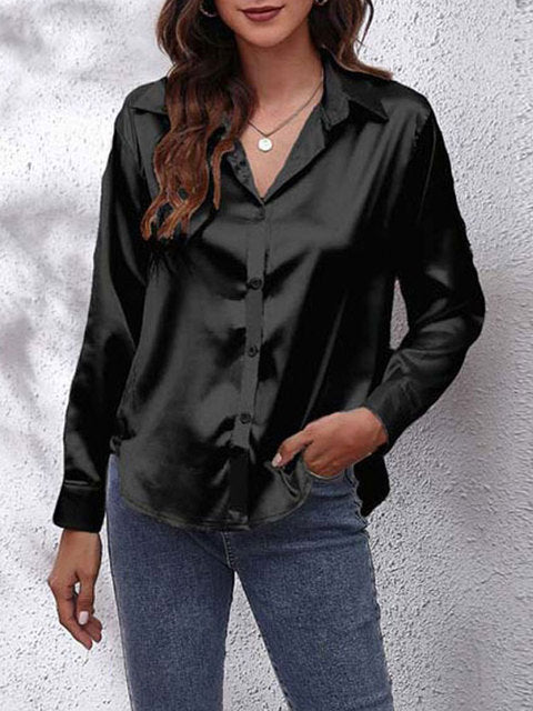 Levoire | Chemise Satin À Boutons Avec Manches Longues Pour Femmes Noir