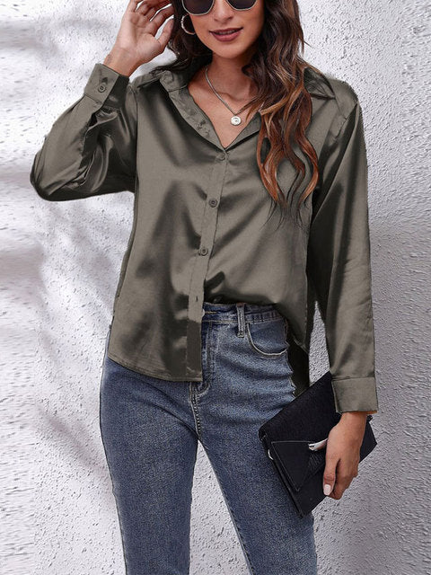 Levoire | Chemise Satin À Boutons Avec Manches Longues Pour Femmes Gris foncé