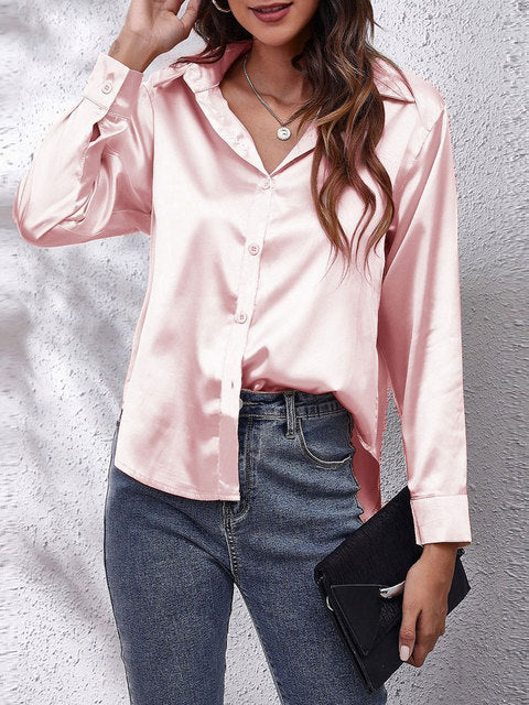 Levoire | Chemise Satin À Boutons Avec Manches Longues Pour Femmes Rosa