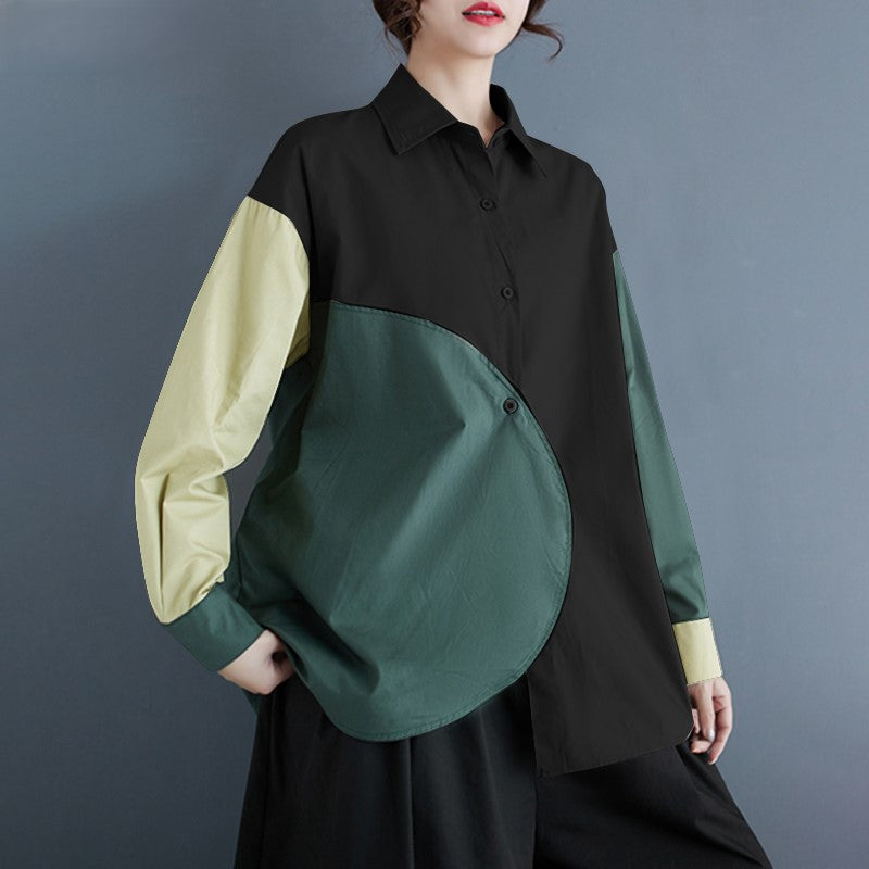 Levoire | Blouse En Patchwork Asymétrique À Manches Longues Noir