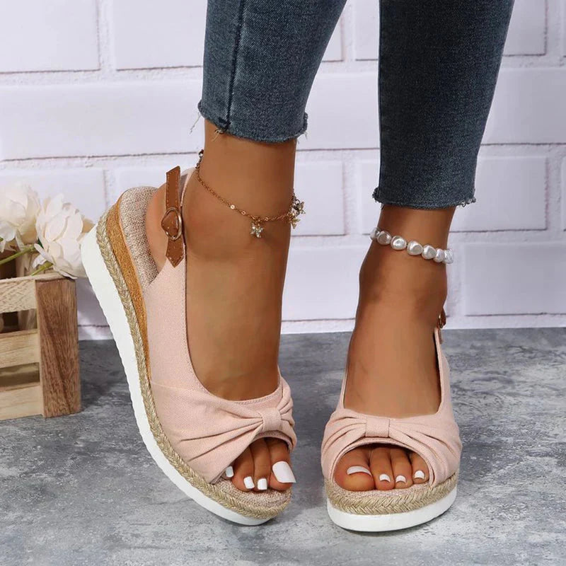 Levoire | Sandales Espadrilles D'Été Avec Fermeture À Boucles Et Détail De Nœud Rosa