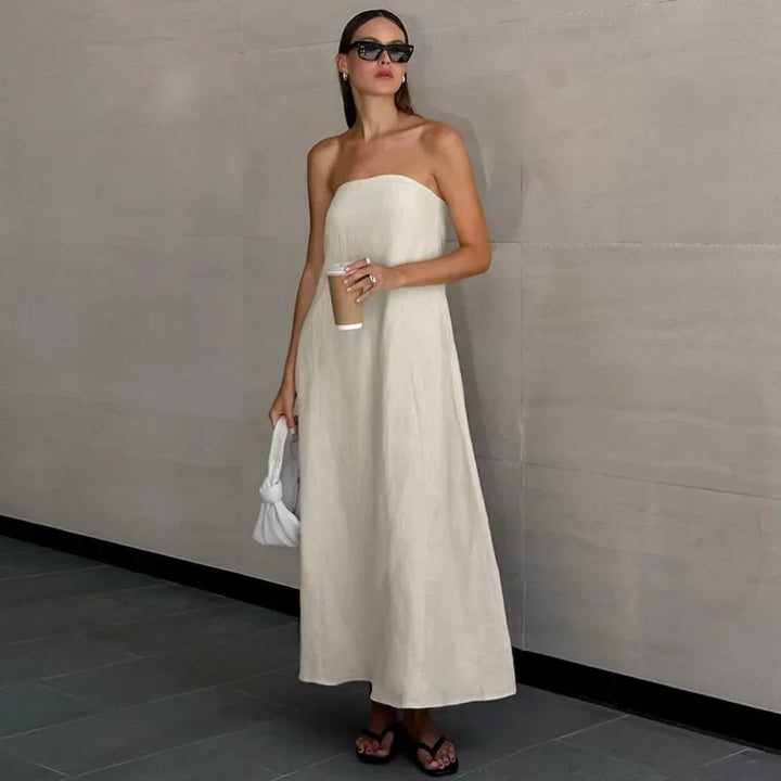 Levoire | Robe En Lin En Forme De A Avec Poches Khaki