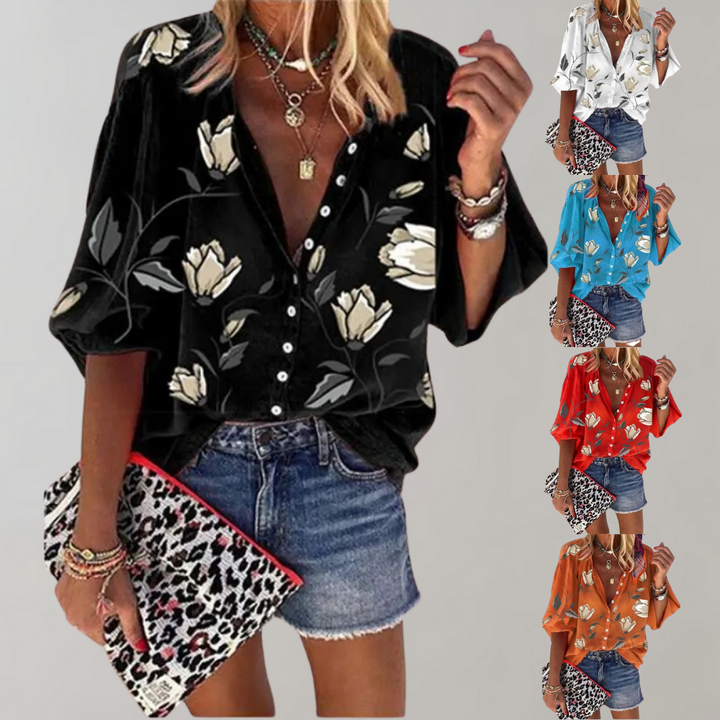 Levoire | Blouse Élégante À Motif Floral Avec Boutons Pour Femmes