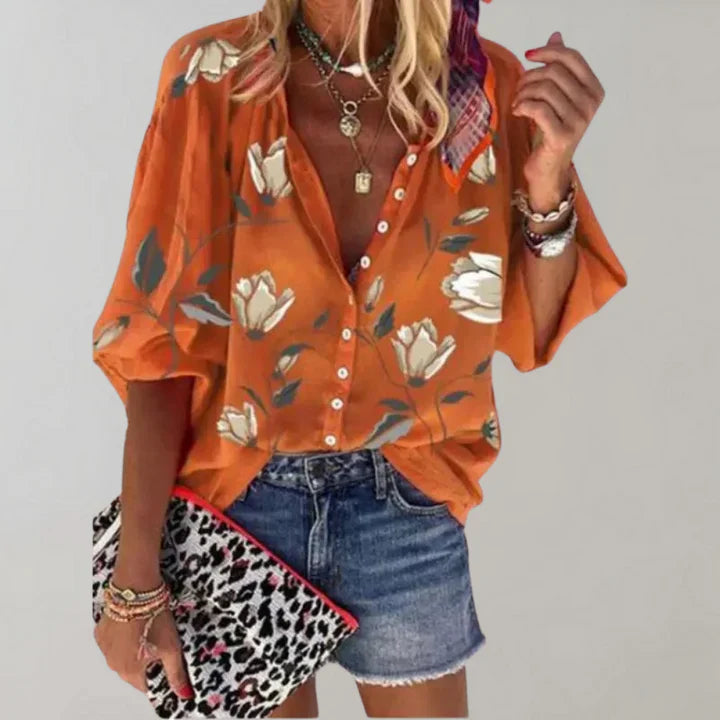 Levoire | Blouse À Fleurs Tendance Orange