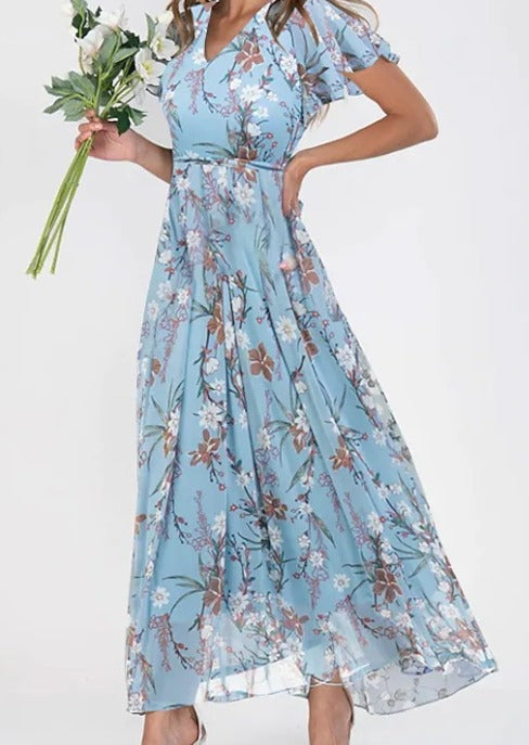 Levoire | Robe Midi Élégante À Fleurs Bleu