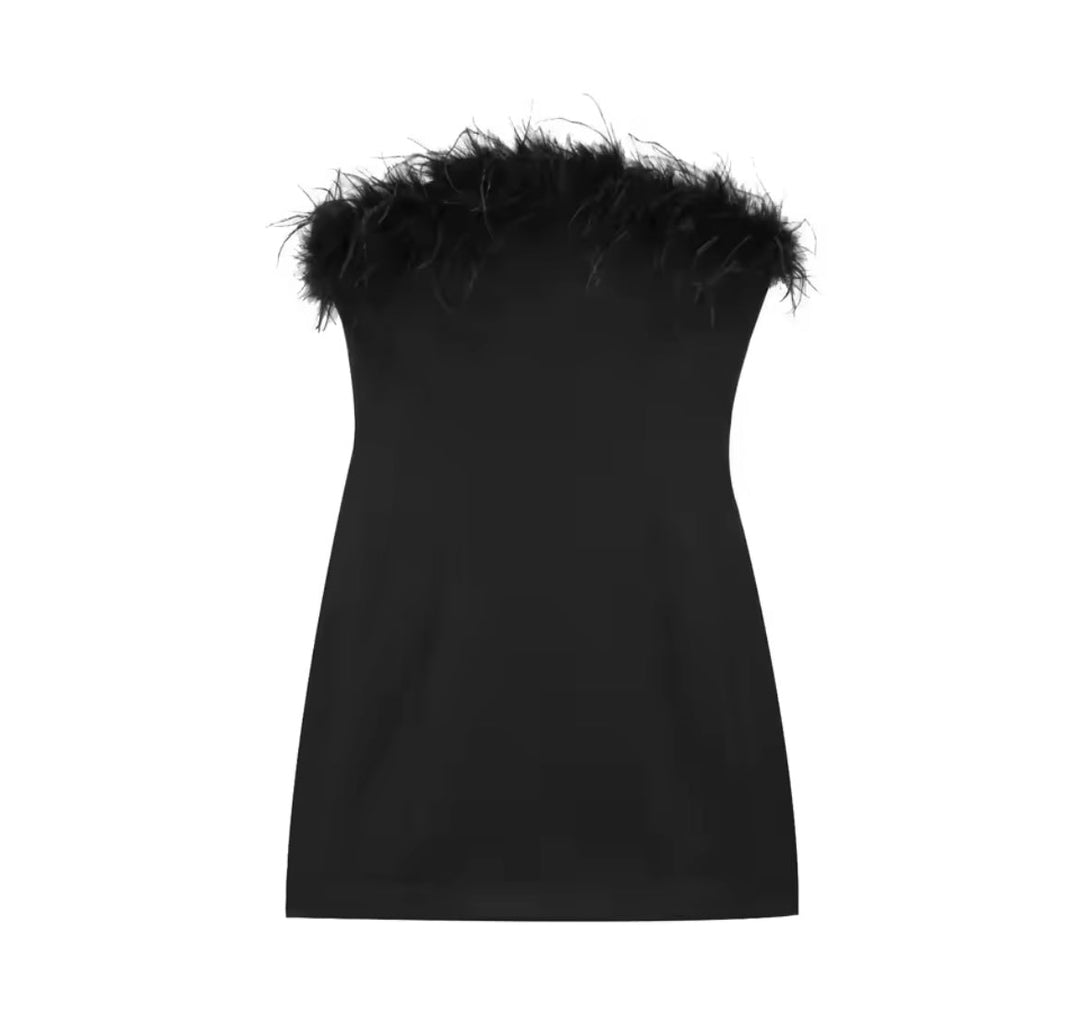 Levoire | Robe De Cocktail Noire Avec Garniture En Plumes Noir