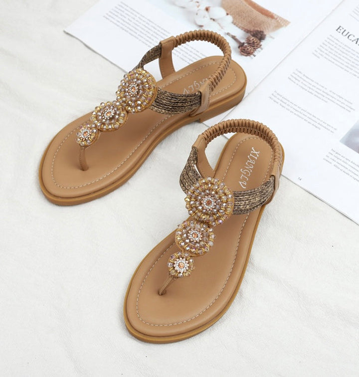Levoire | Luxe Sandales Décontractées Avec Des Cristaux Pour Femmes Beige