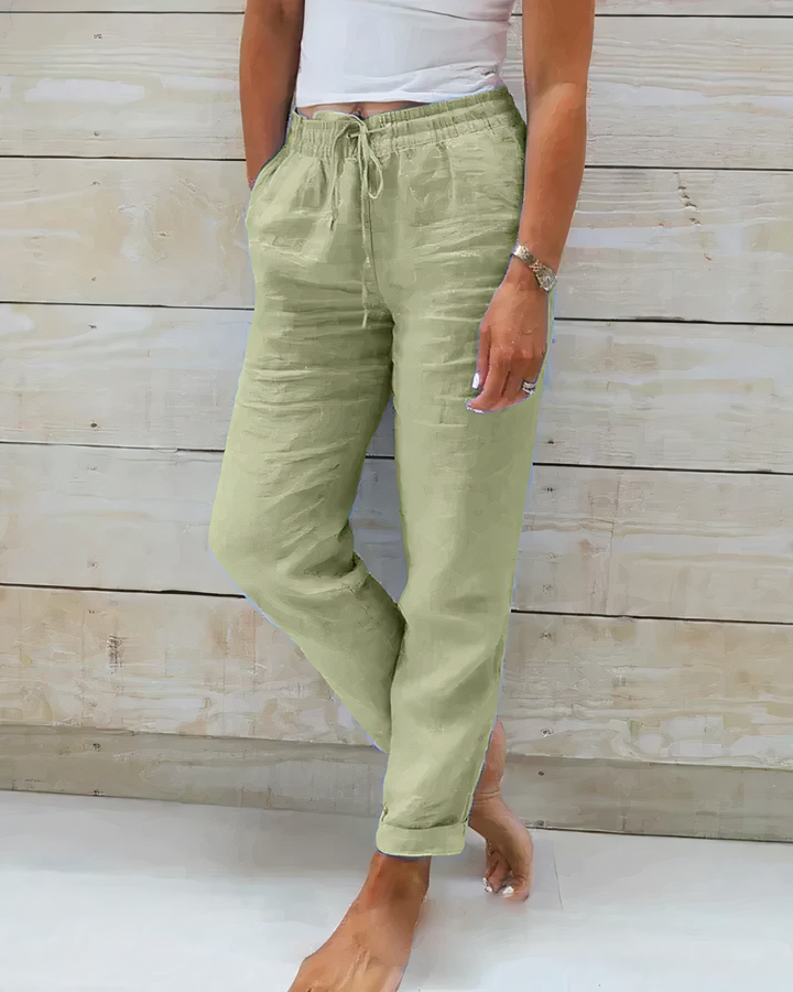 Levoire | Pantalon En Lin À Taille Haute Pour Femmes Lora Vert