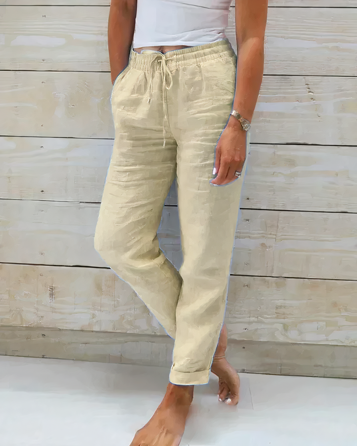 Levoire | Pantalon En Lin À Taille Haute Pour Femmes Lora Beige