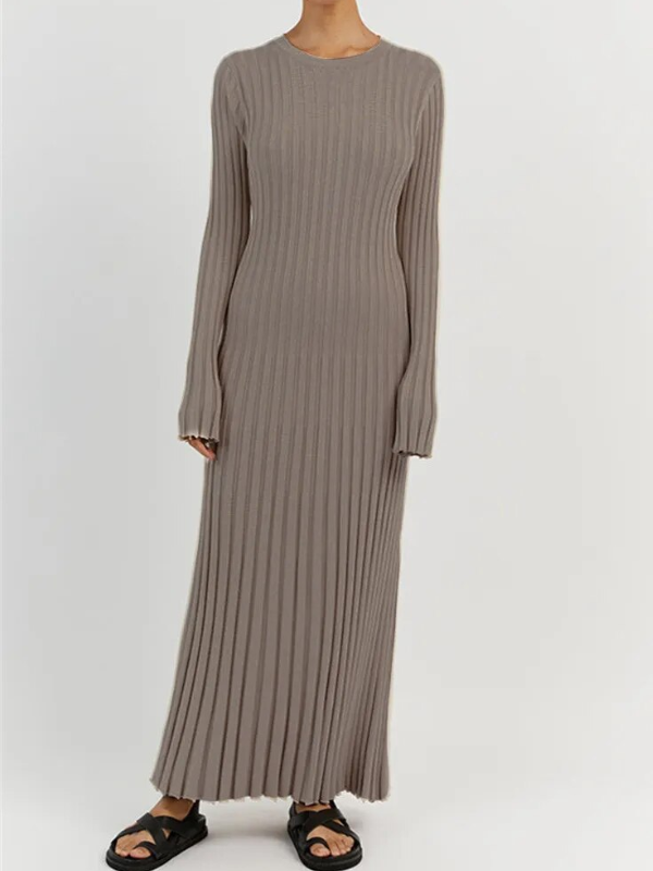 Levoire | Robe Maxi Tricotée Ajustée & Flatteuse GRIS ABRICOT