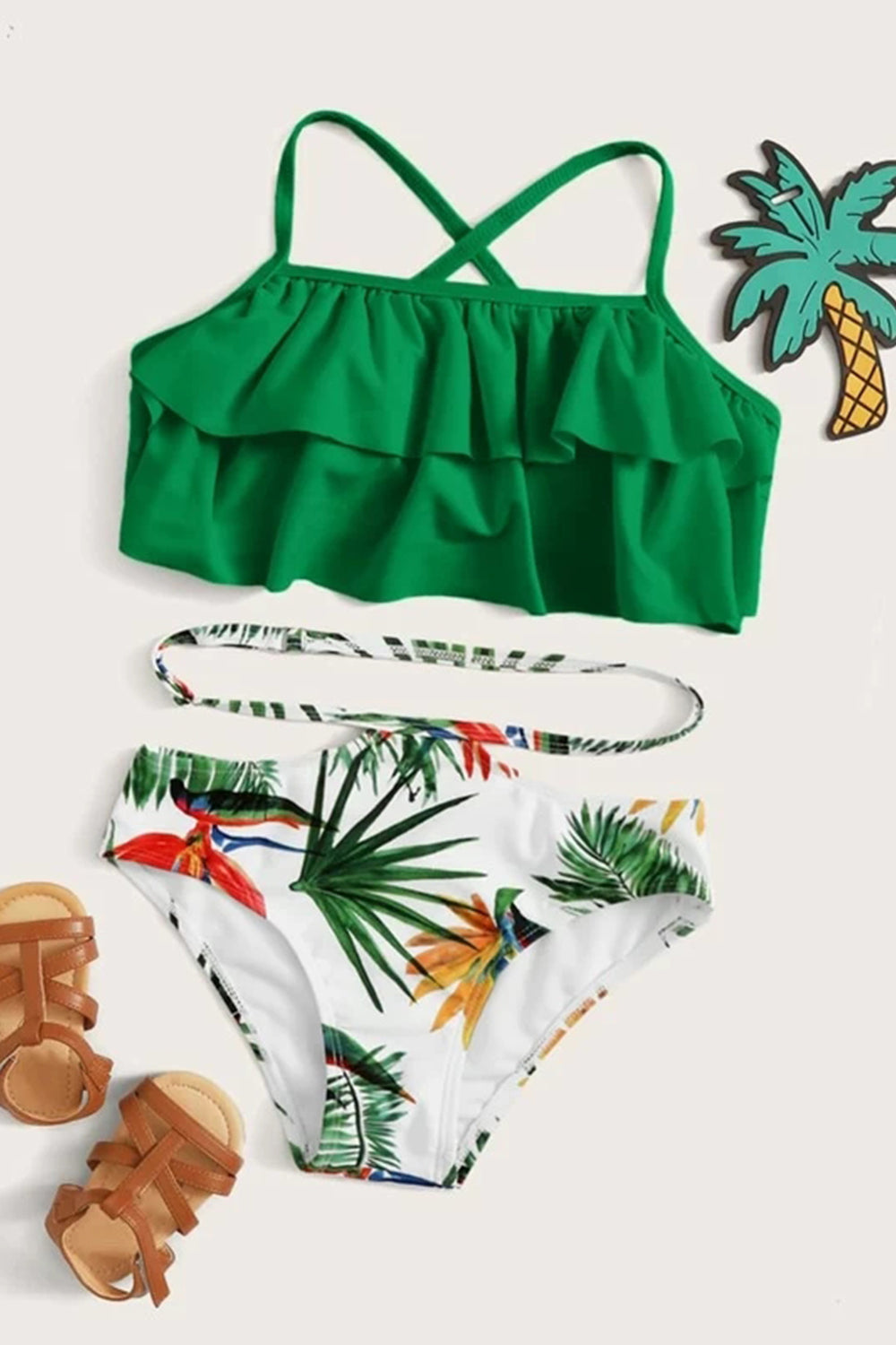 Levoire | Haut à couches à motifs avec bikini tropical aléatoire Vert