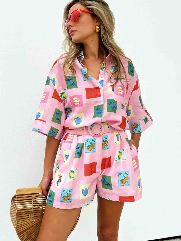 Levoire | Ensemble Polo Imprimé Et Shorts Rosa