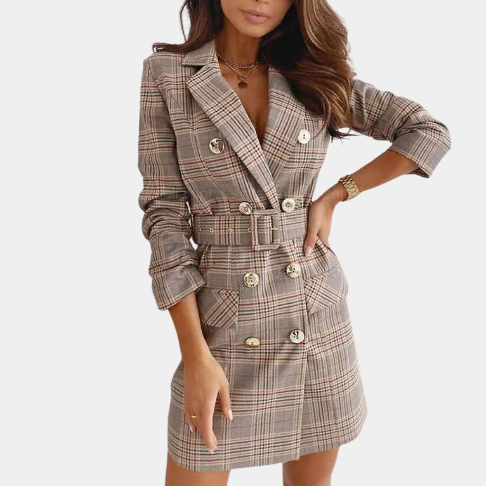 Levoire | Robe Élégante Avec Ceinture Pour Femmes Khaki à carreaux