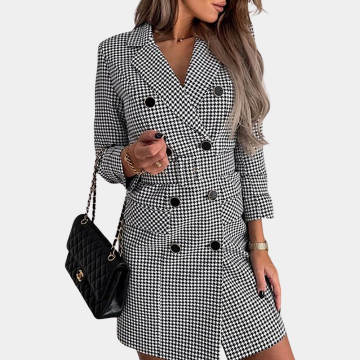 Levoire | Robe Élégante Avec Ceinture Pour Femmes Noir-blanc