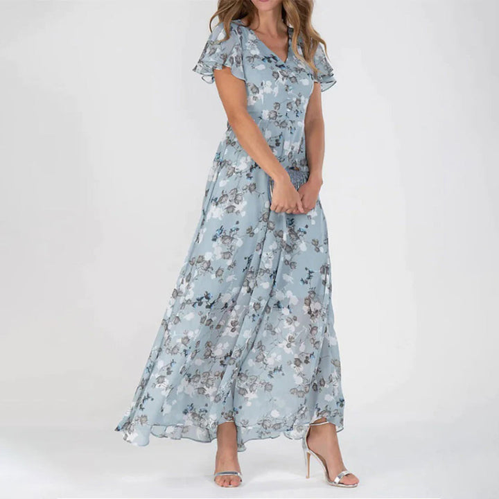 Levoire | Élégante Robe Maxi Fleurie Avec Manches Volantes Pour Femmes