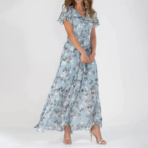 Levoire | Élégante Robe Maxi Fleurie Avec Manches Volantes Pour Femmes