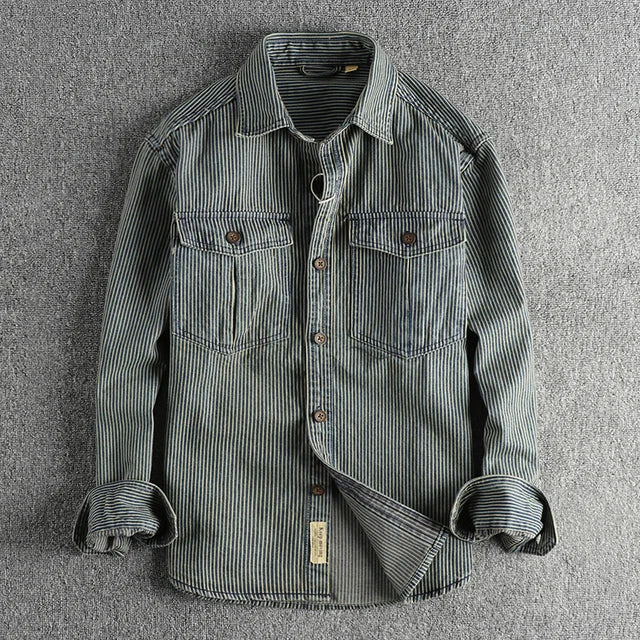 Levoire | Chemise En Denim Rayée Rétro Pour Hommes Bleu blanc