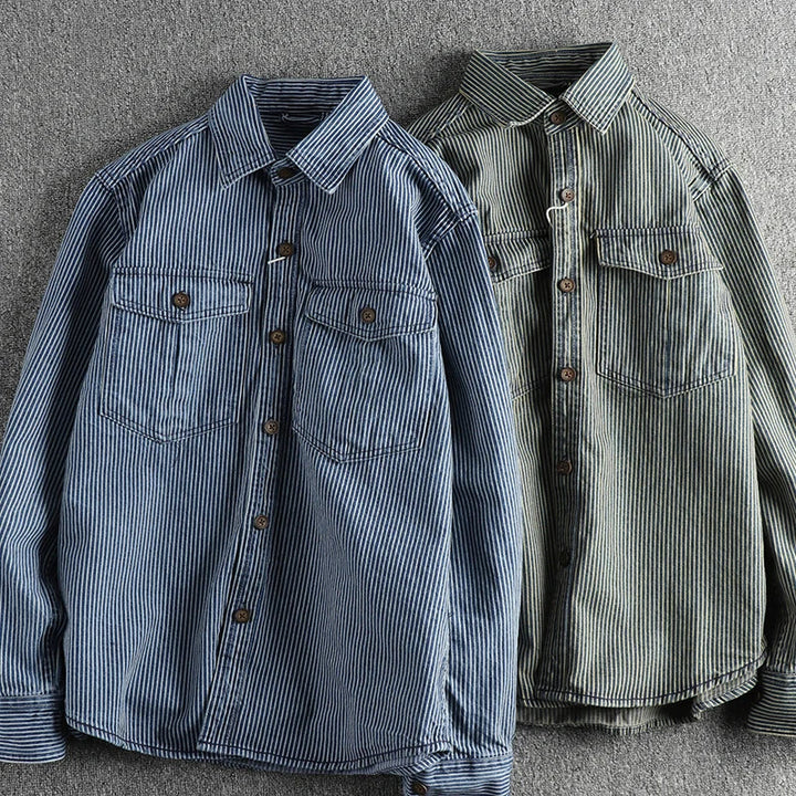 Levoire | Chemise En Denim Rayée Rétro Pour Hommes