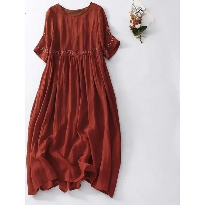Levoire | Robe En Lin Respirant À Col O En Coton Brodé