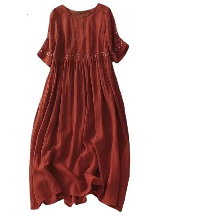 Levoire | Robe En Lin Respirant À Col O En Coton Brodé Rot
