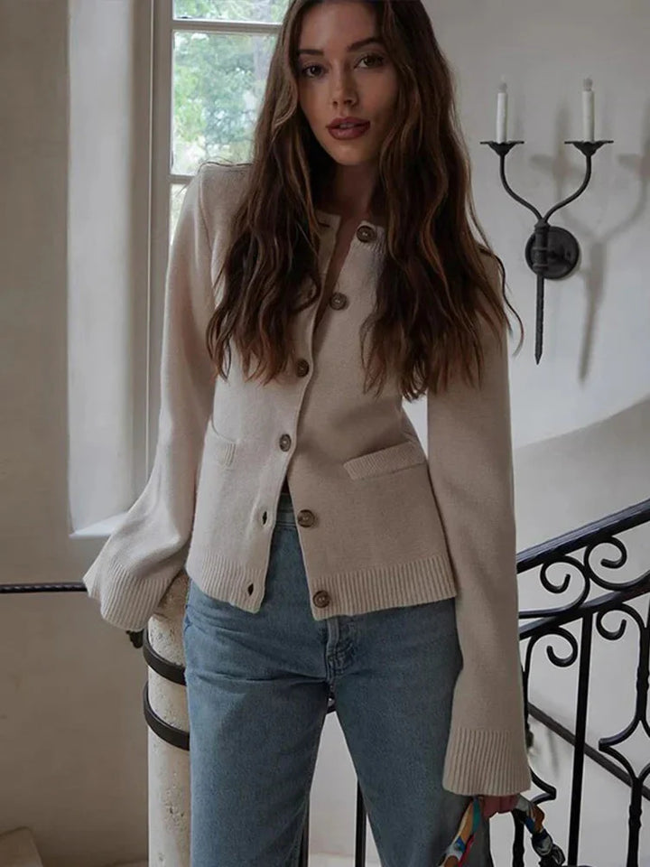 Levoire | Gilet Manches Longues Poches Boutonné Gilet Vêtements Femmes Beige
