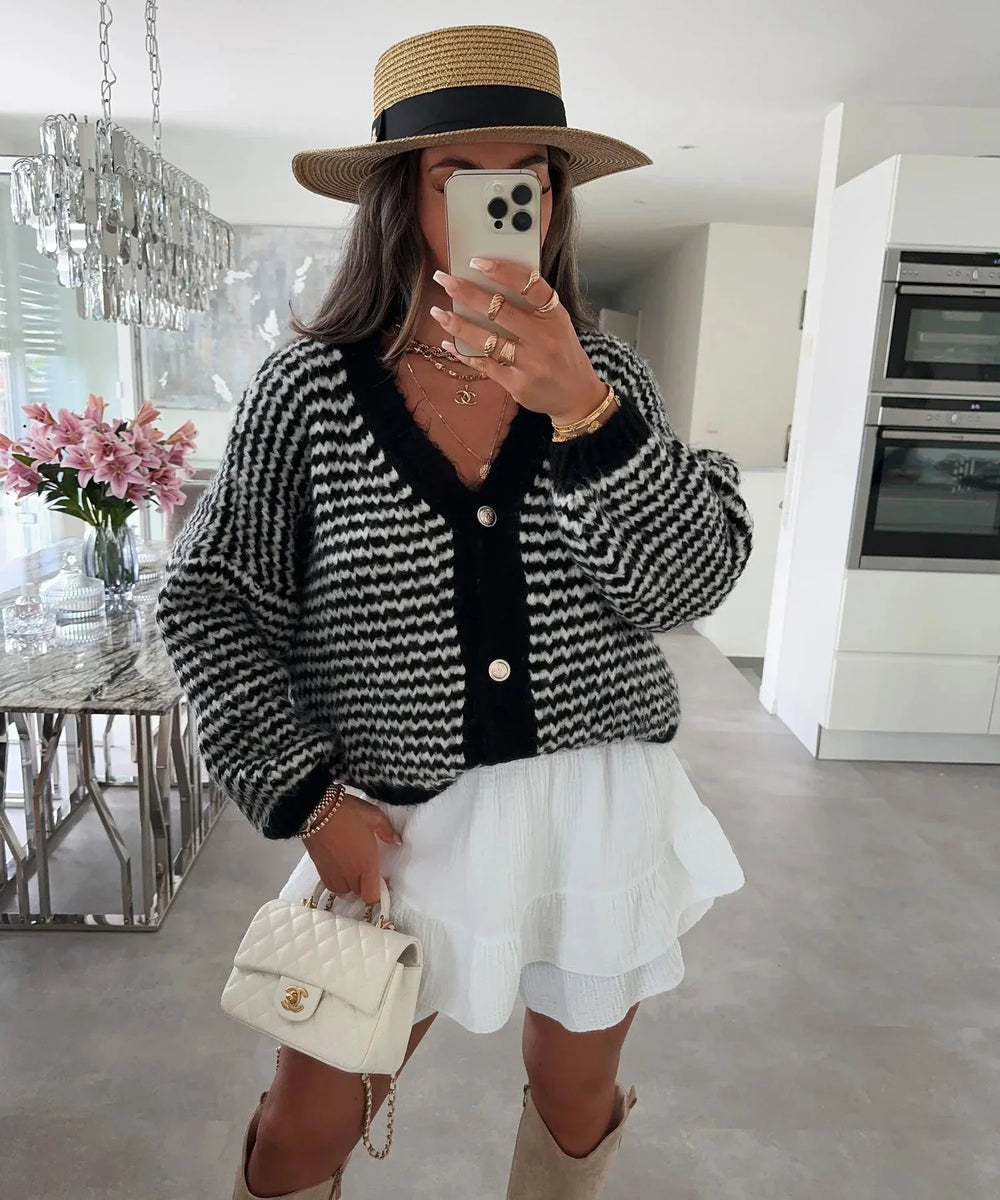 Levoire | Femmes Pull Chaud Col V Sans Manches Avec Boutons Noir Une taille