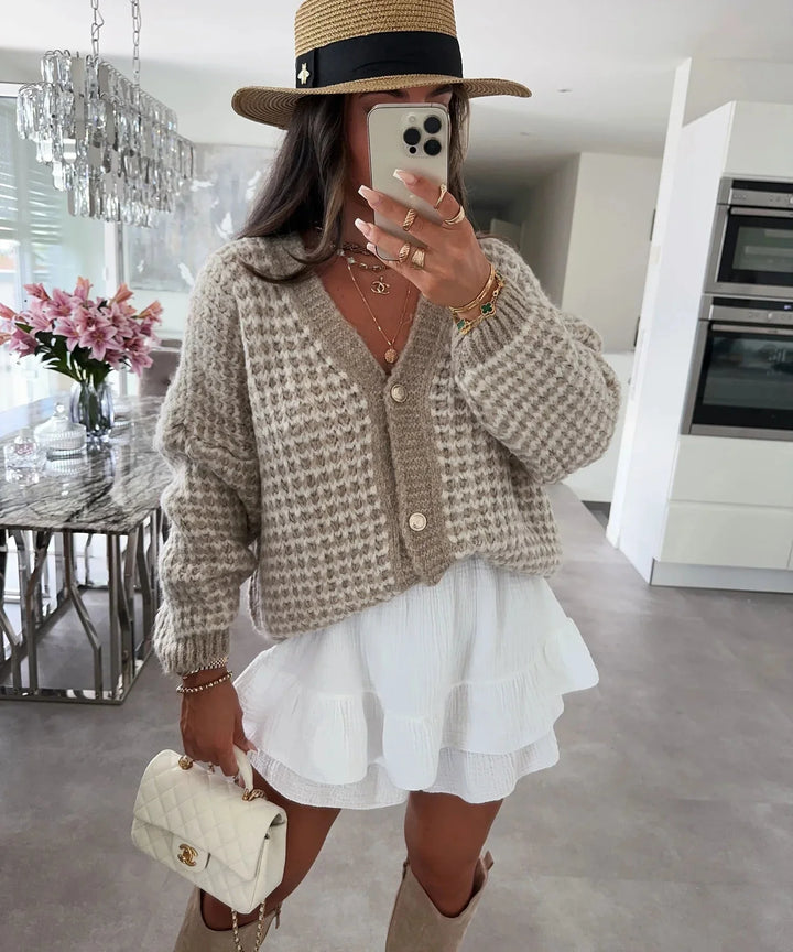 Levoire | Femmes Pull Chaud Col V Sans Manches Avec Boutons Taupe Une taille