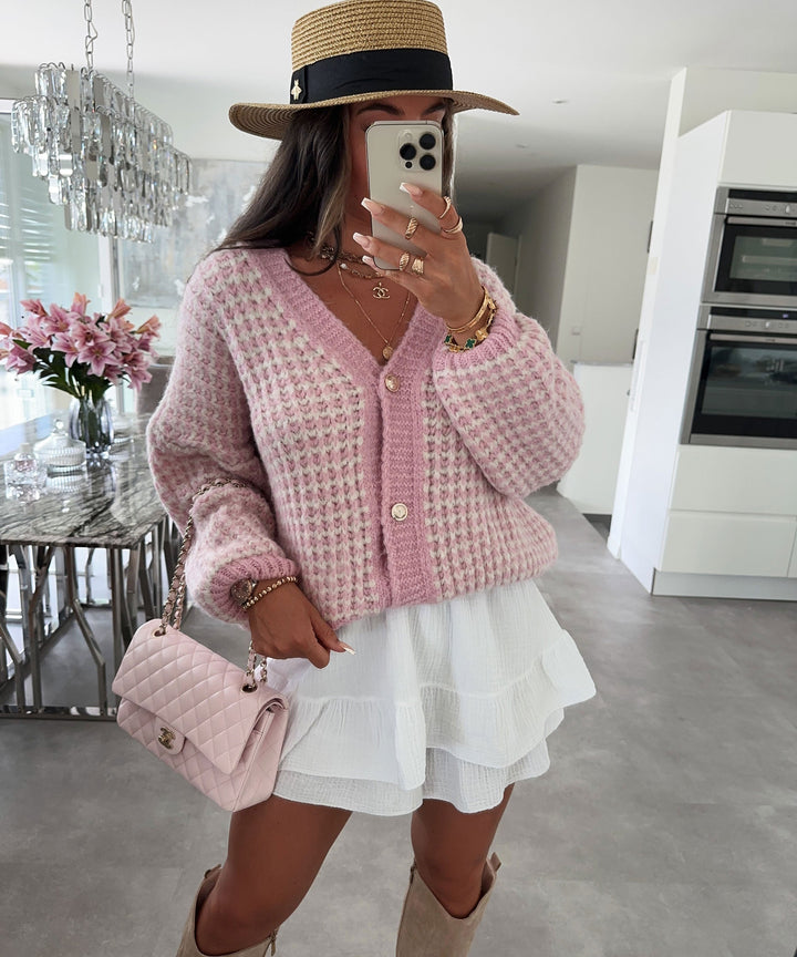 Levoire | Femmes Pull Chaud Col V Sans Manches Avec Boutons Rosa Une taille