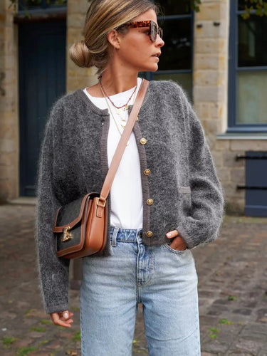 Levoire | Veste Grise Fermeture À Boutons Veste Douillette Veste Pour Femmes