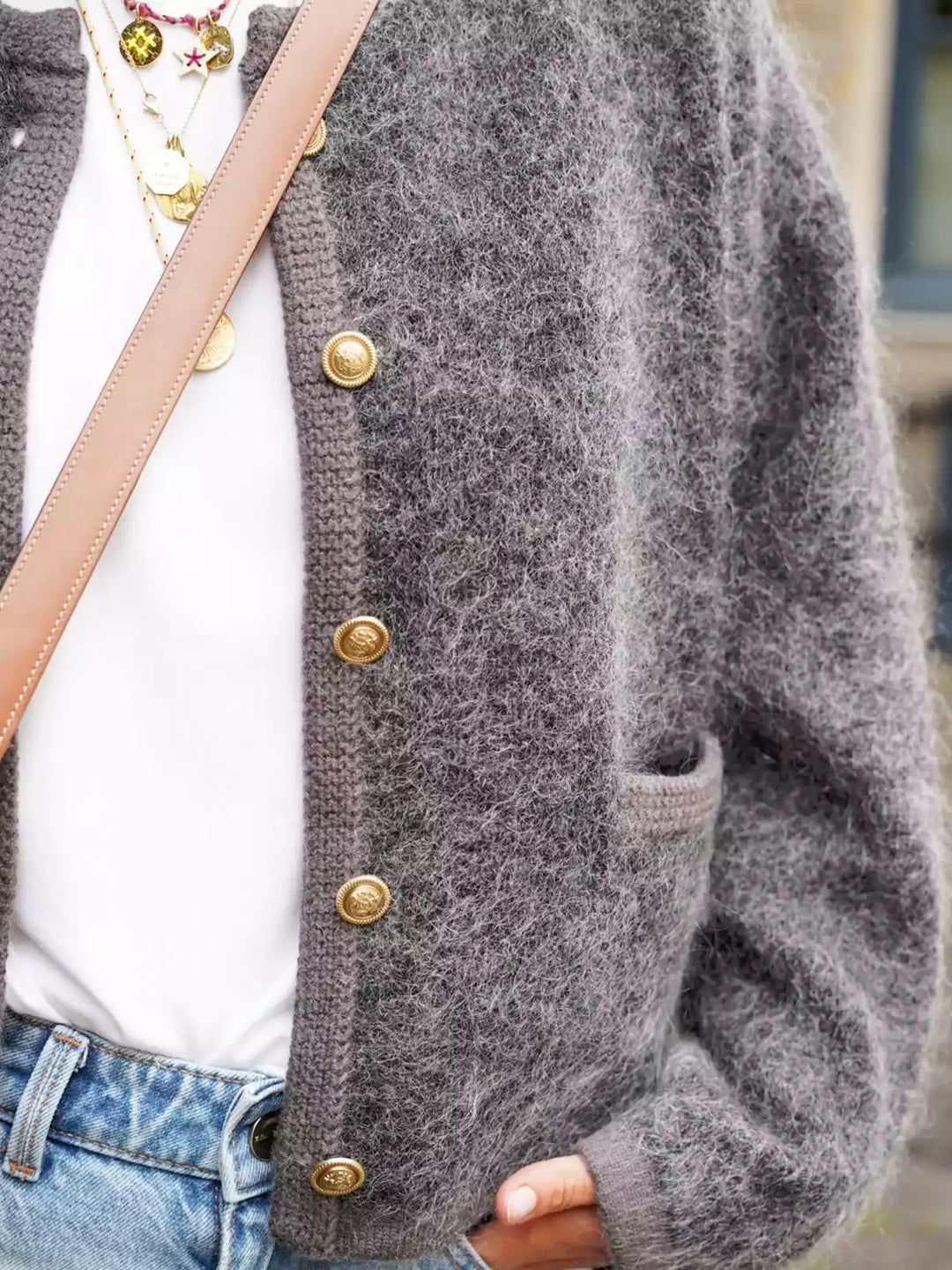 Levoire | Veste Grise Fermeture À Boutons Veste Douillette Veste Pour Femmes