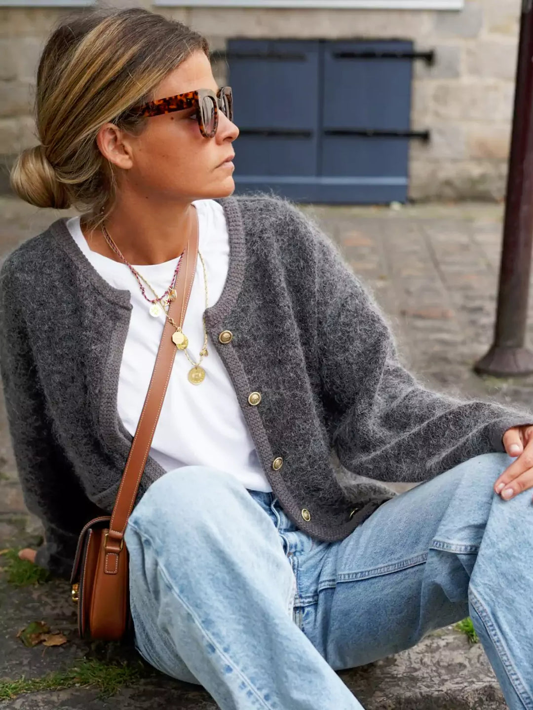 Levoire | Veste Grise Fermeture À Boutons Veste Douillette Veste Pour Femmes