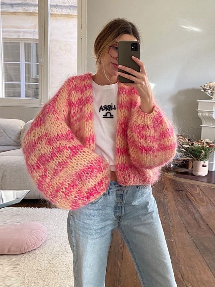 Levoire | Gilet Chaud Ouvert En Tricot Gros Pour Femmes Rosa