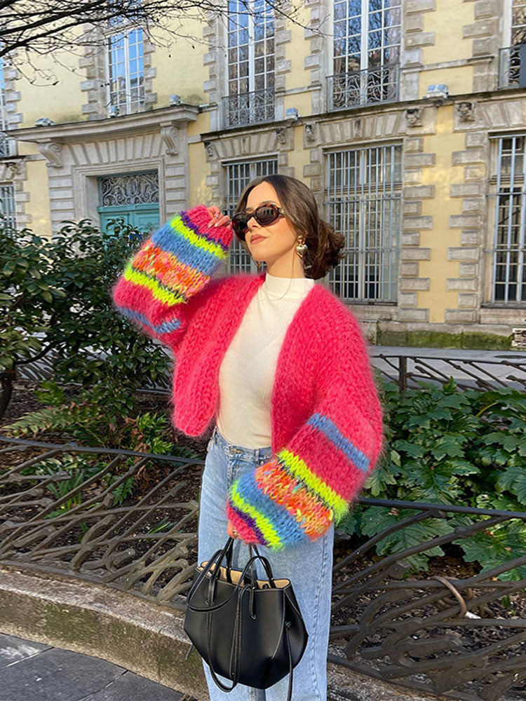Levoire | Gilet Chaud Ouvert En Tricot Gros Pour Femmes Rot