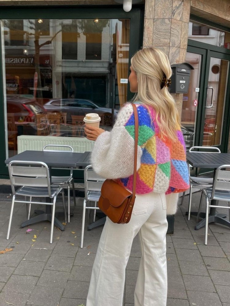 Levoire | Gilet Chaud Ouvert En Tricot Gros Pour Femmes Multicolore