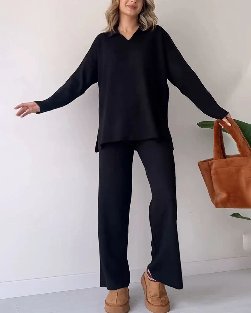 Levoire | Ord Manches Longues Rippées Ensemble De Détente Femme Loungewear Noir