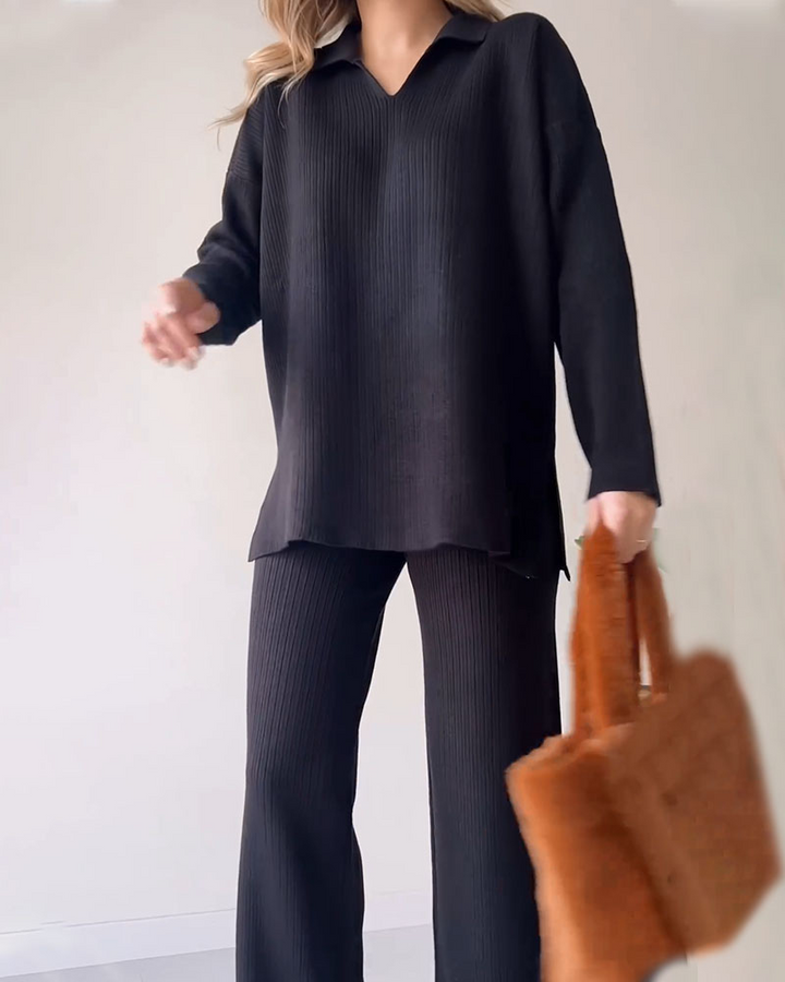 Levoire | Ord Ensemble Coupe Pantalon Grande Taille Sweat-Shirt Loungewear Ensemble Co Ord Ensemble Femme Noir