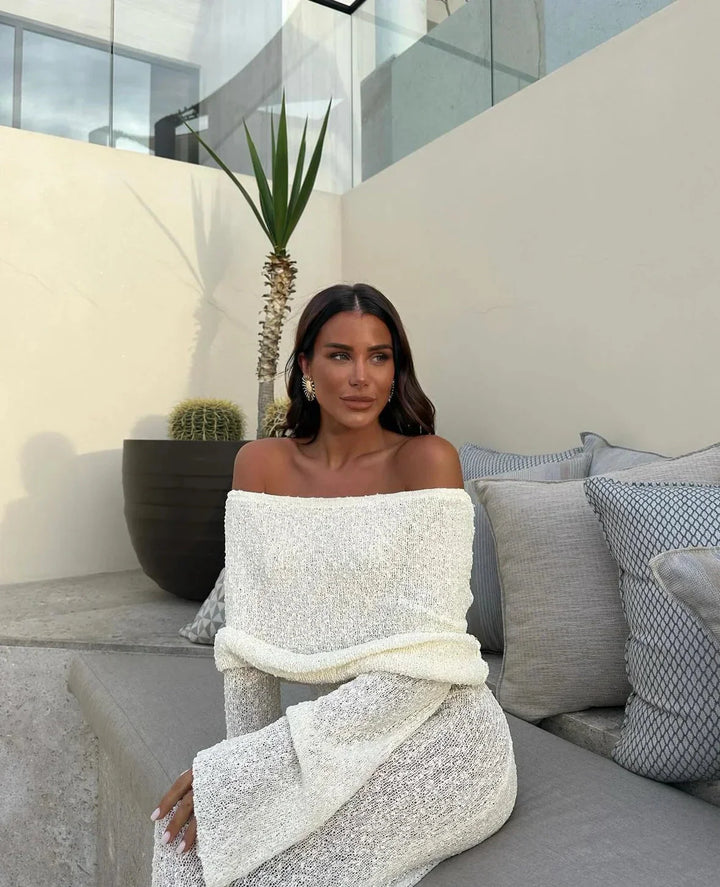 Levoire | Robe Manches Longues Off Shoulder Bodycon Robe Maxi