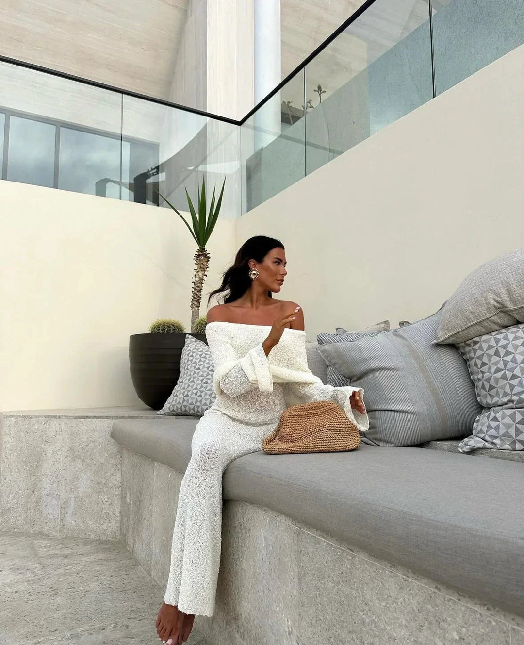 Levoire | Robe Manches Longues Off Shoulder Bodycon Robe Maxi