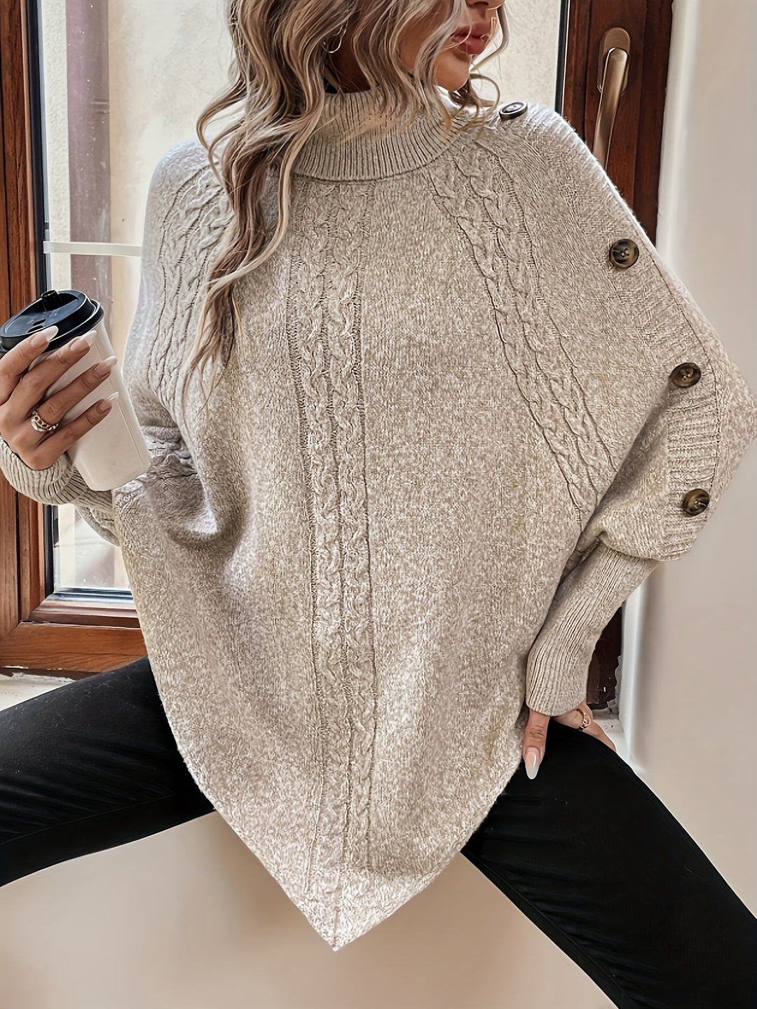 Levoire | Poncho Long Manches Col Roulé Pull Poncho Mode Femmes