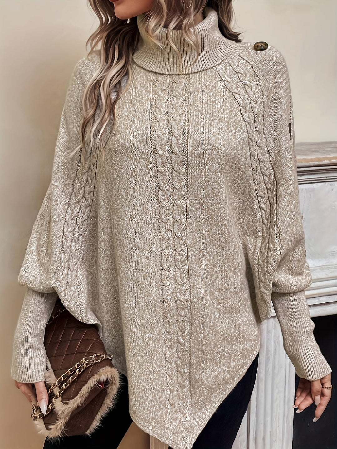 Levoire | Poncho Long Manches Col Roulé Pull Poncho Mode Femmes