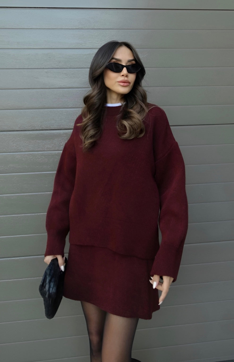Levoire | Ensemble De Pull Jupe Jupe Mini Ensemble Deux Pièces Ensemble Divisible Femmes Bordeaux