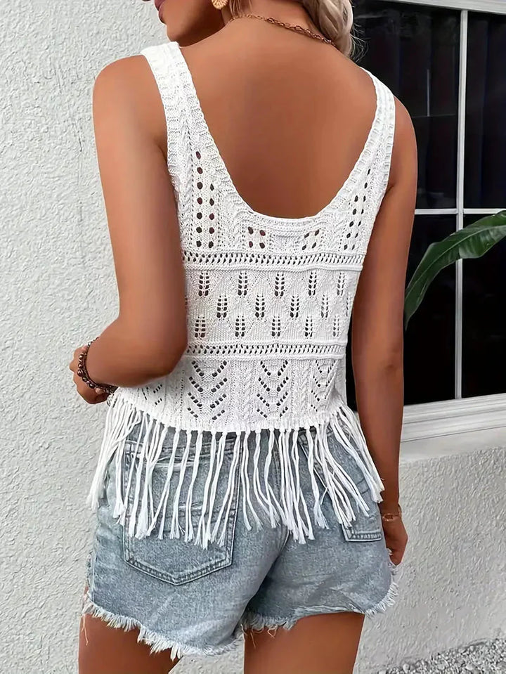 Levoire | Top, Blanc, Frange, Top Boho, Tops D'Été