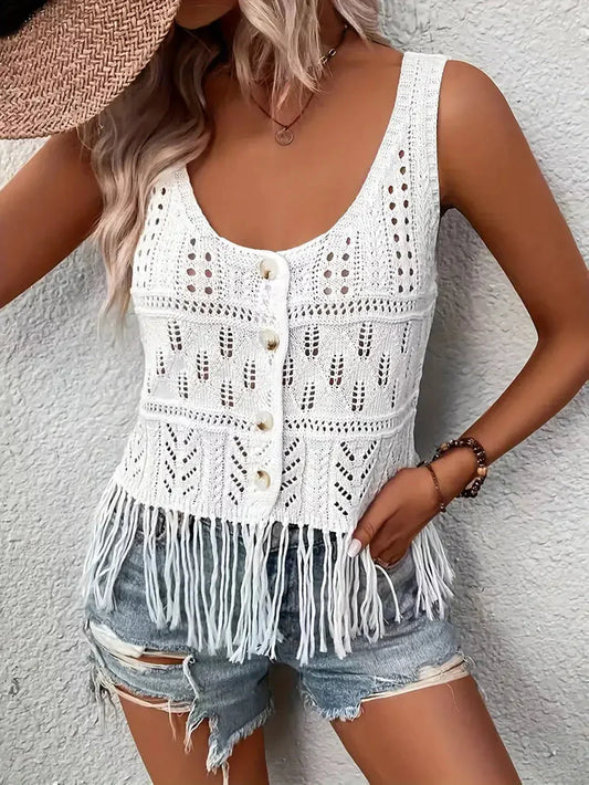 Levoire | Top, Blanc, Frange, Top Boho, Tops D'Été