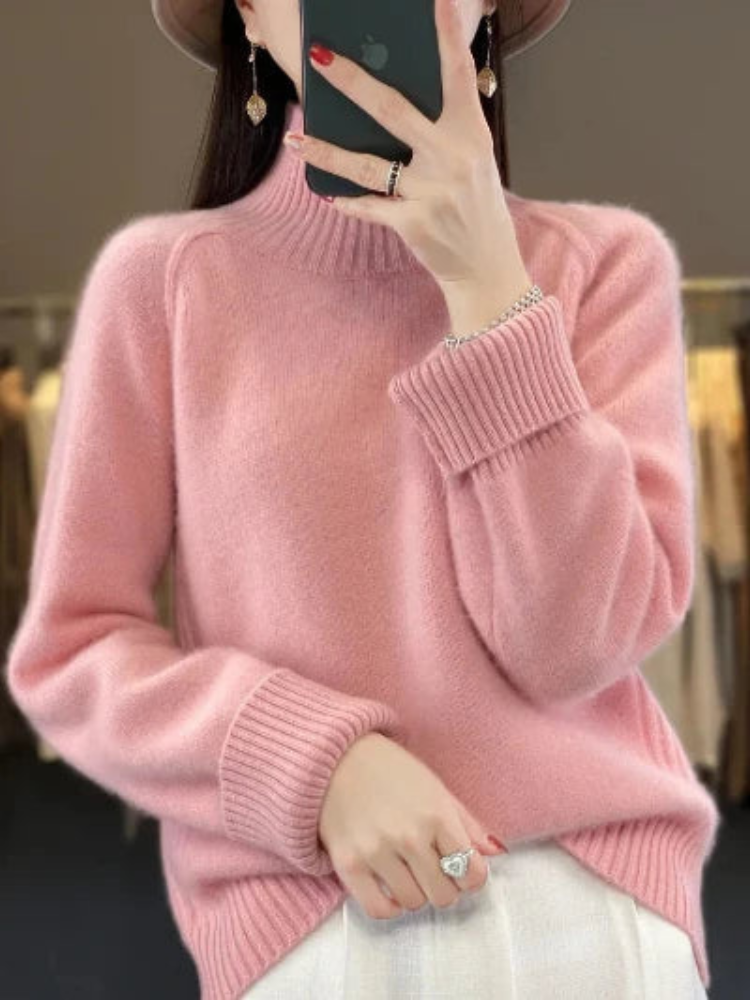 Levoire | Pull Fluffy Col Roulé Pull Femme Tricot Rosa