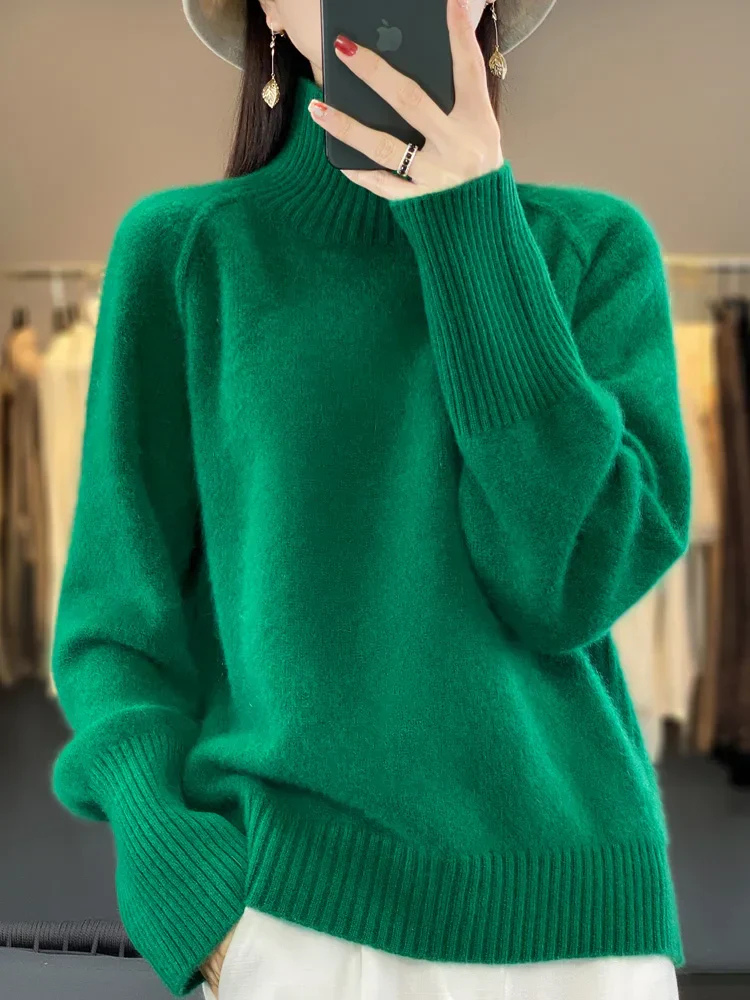 Levoire | Pull Fluffy Col Roulé Pull Femme Tricot Vert
