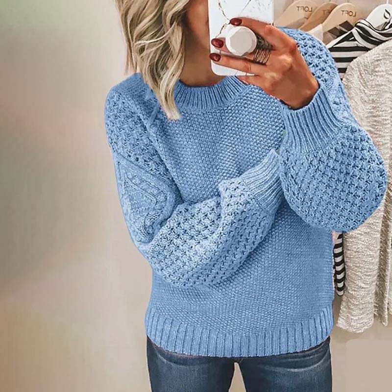 Levoire | Pull Modèle Ample Tricoté Grossièrement Pull Tricot Femme Bleu ciel