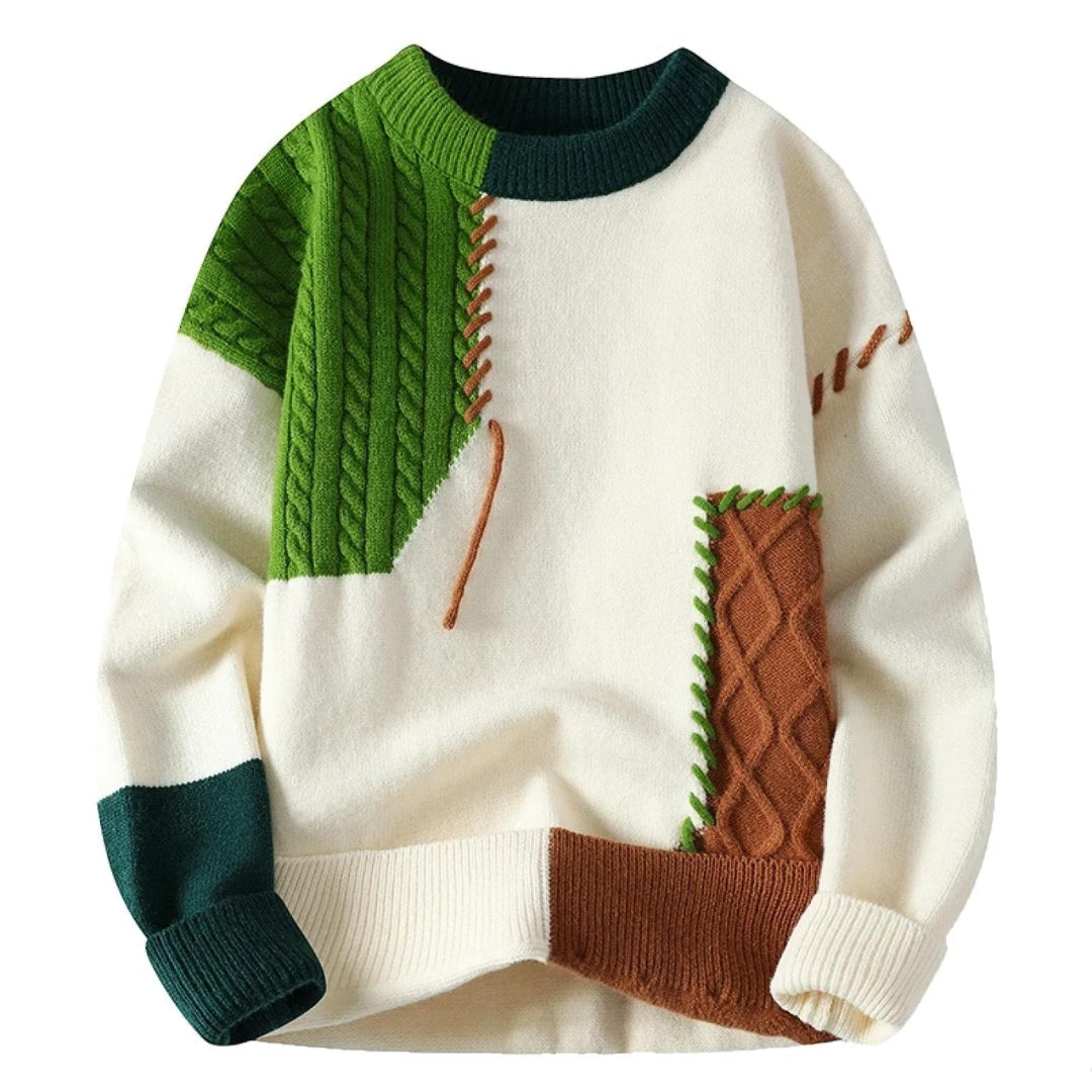 Levoire | Pull Homme Chaud, Décontracté Avec Motif Patchwork Vert
