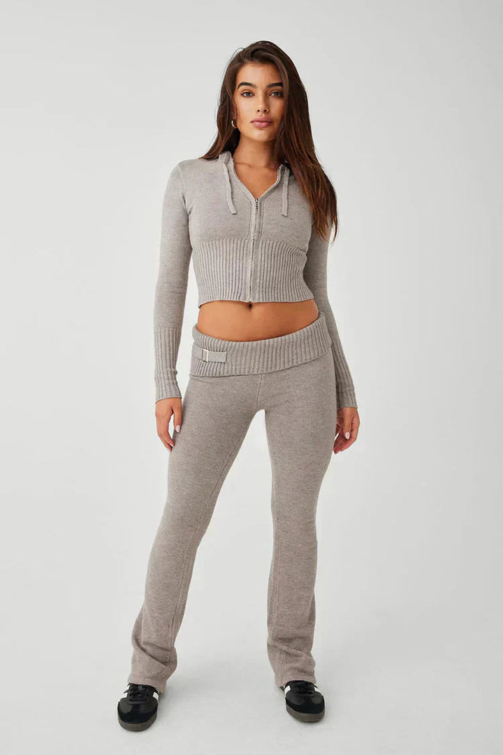 Levoire | Ensemble À Deux Pièces Capuche Zip Gilet Coordonné Femme Vêtements De Détente Gris
