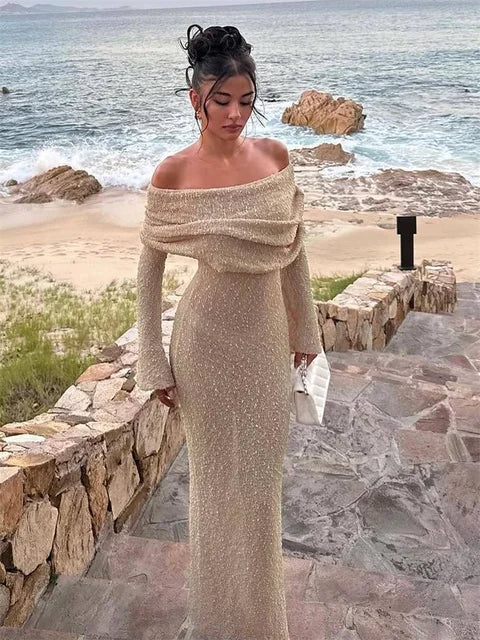 Levoire | Robe Maxi Été Bodycon Off Shoulders À Manches Longues