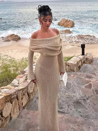 Levoire | Robe Maxi Été Bodycon Off Shoulders À Manches Longues